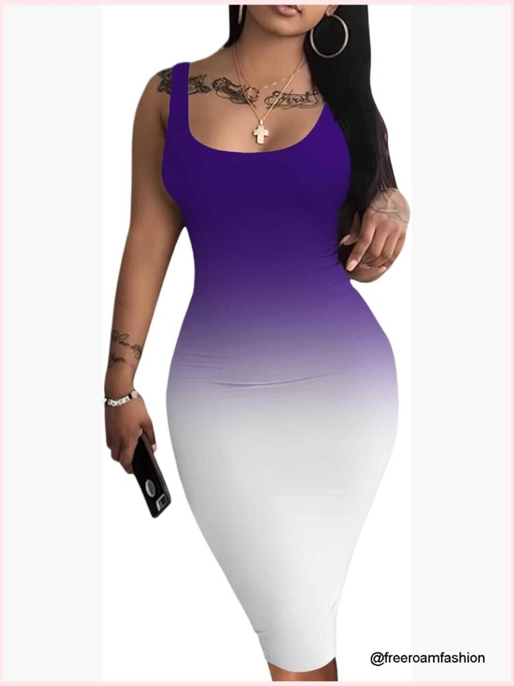 Midi Tank Dress Bodycon Stretch Sleeveless Club Night Out Summer